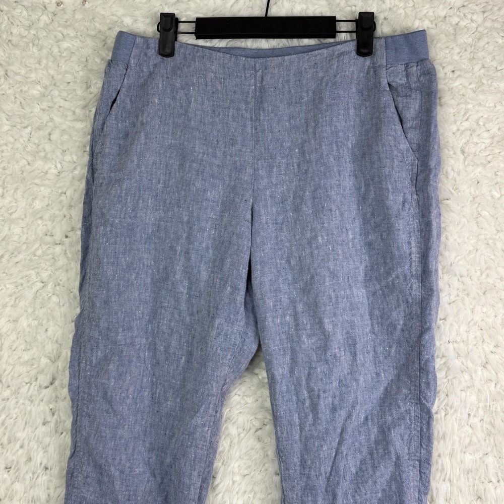J. Jill Pants Womens M Petite Blue 100%‎ Linen Elastic Waist Pockets Natural - Picture 9 of 11